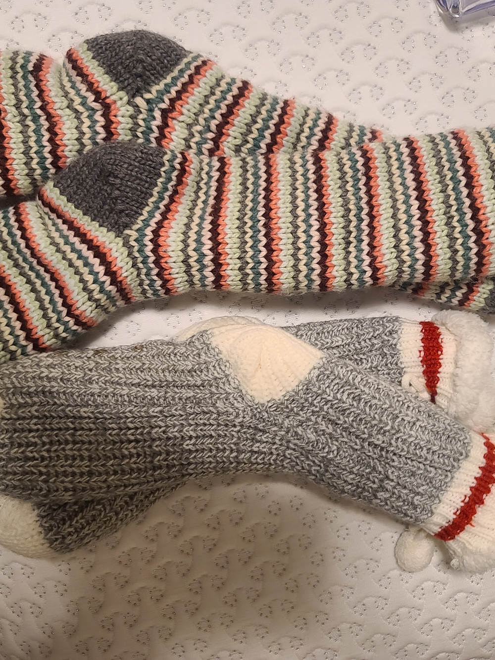 Cozy Striped Wool Blend Socks - Gray, Cream & Multicolor
